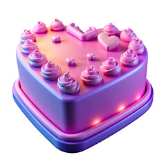 Cute 3d heart shaped cake with small frosting hearts in glossy pastel pink plastic style for romantic valentines celebration.