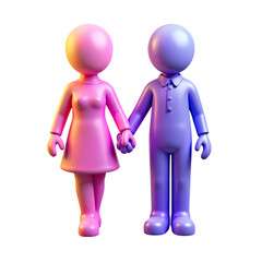 Couple figurines holding hands, dressed in vibrant pink and purple outfits, symbolizing love and togetherness for Valentine's Day