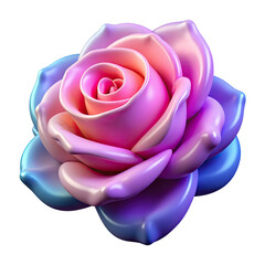 Romantic 3D pastel rose flower with glossy pink and purple petals in neon y2k valentine style.