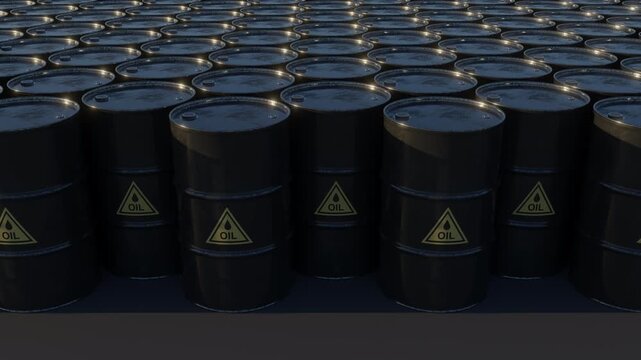 Loop animation of oil export barrels representing commodity markets, trading, energy finance and global supply chains. Ideal for business and investment media. Part of series.