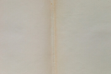 Two blank pages of an open old book. In the middle, there is a vertical line along which the book is opening.