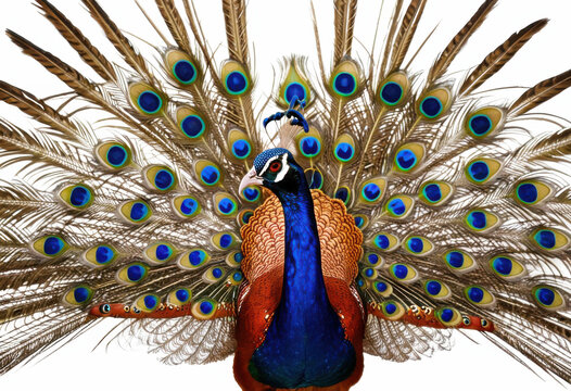 Close-up of Palawan Peacock-pheasant, exotic island bird, Philippines native, intricate markings, white background