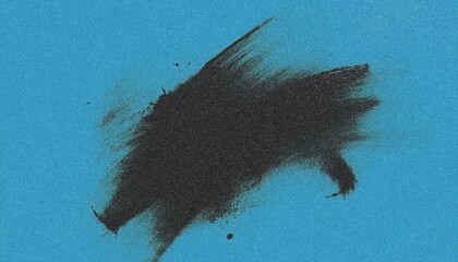 Black spray paint line on blue background. Noises and grain texture illustration.