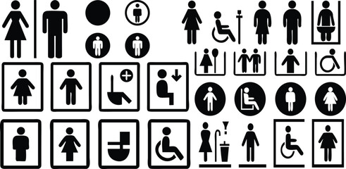 Toilet icon set. WC sign. Washroom, male, female