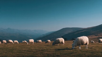 Obraz premium Sheep grazing in mountain pasture.