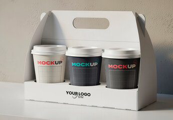 Take Away Cups on Carry Box Complete Mockup