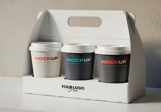 Take Away Cups on Carry Box Complete Mockup