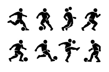 Dynamic football player silhouettes performing various actions like running, passing, and scoring © AVRIX
