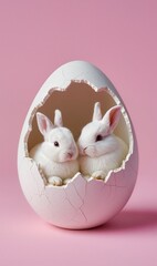 Cute Easter bunny and Easter eggs on a light background
