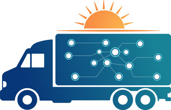 logistics truck with sun and network connections symbolizing smart transportation - Powered by Adobe