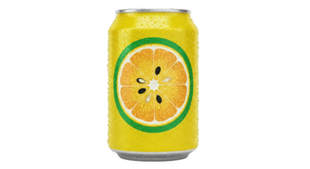 Vibrant lemon flavored beverage can isolated on white background