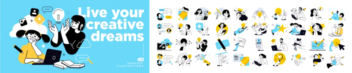 Fototapeten Farbiges Glas People vector illustrations in various activities of business, marketing, creative process, graphic and web design, social media, content management.   © PureSolution