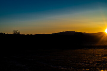 Silhouette Mountains And Forests With
