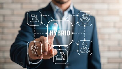 Businessman interacting with hybrid technology interface