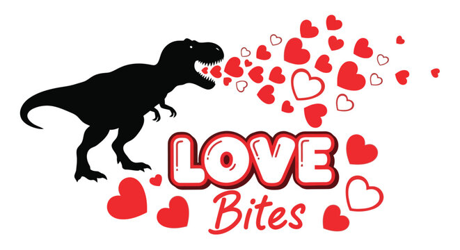 Love bites T-Rex dinosaur with hearts illustration