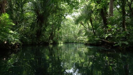 Obraz premium Serene River Scene in Lush Green Forest