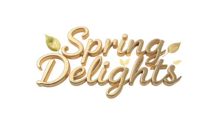Spring Delights gold text with leaves