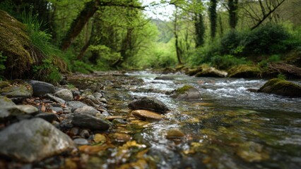 Obraz premium Stream in a Lush Green Forest