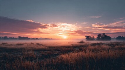 Obraz premium Sunrise Over Foggy Field