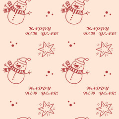 Joyful New Year Snowman Vector Seamless Pattern