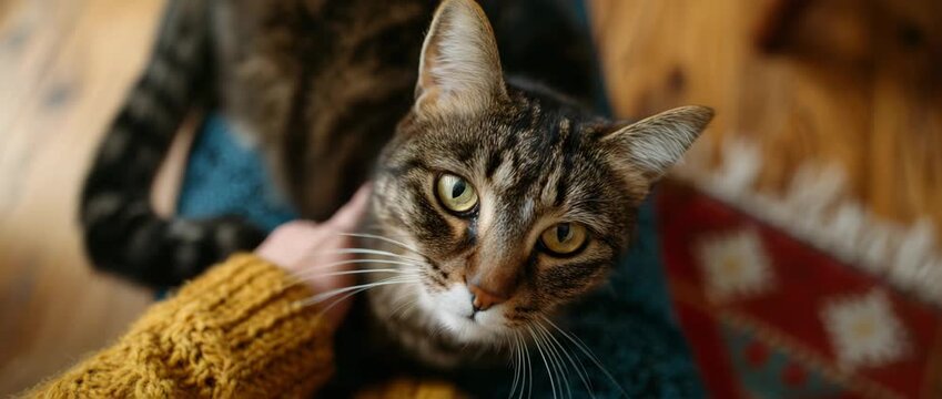 A domestic cat relaxes comfortably on a fuzzy blanket.