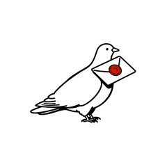 Fototapeta premium White pigeon holding envelope with red seal in simple illustration 