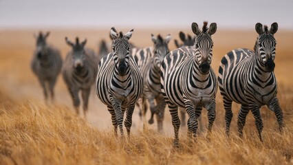 Fototapeta premium Zebras Running on African Savannah