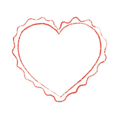 Valentines Day heart shape hand drawn crayon doodle cute coquette frame. Scalloped, wavy, freehand girly whimsical romantic border. Childish scribble. Wedding invitation design element
