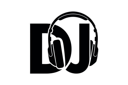 Black dj logo with headphones on for music and entertainment