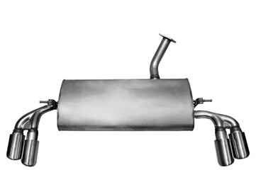 Chrome performance car muffler on a white background 