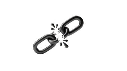 A broken chain on a black background, representing disconnect and separation