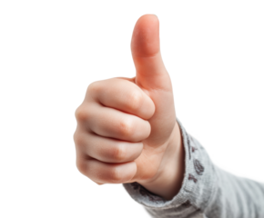 Positive gesture thumbs up hand signal emotive concept, isolated on transparent background, png