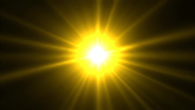 Glowing yellow sunbeam expanding and shining with a warm, bright flare. Abstract solar energy and heavenly radiance with luminous beams