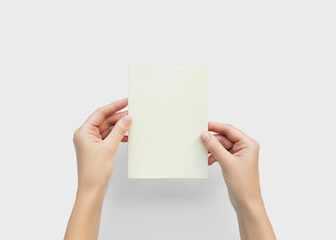 Hands Holding Blank Card Mockup on White Background