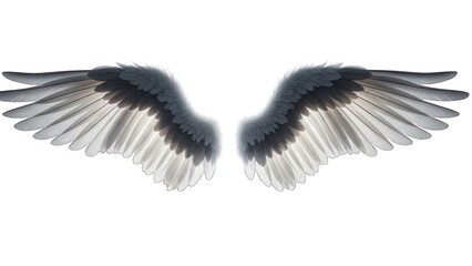 Obraz premium A symmetrical pair of gray and white bird wings spread out against a transparent backdrop