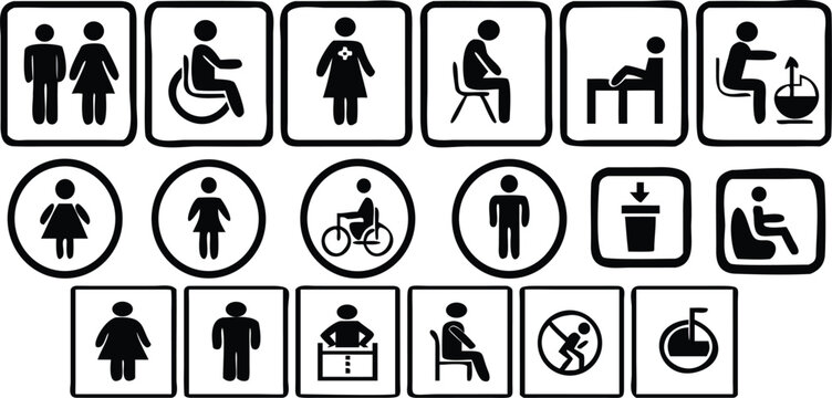 Toilet icon set. WC sign. Washroom, male, female