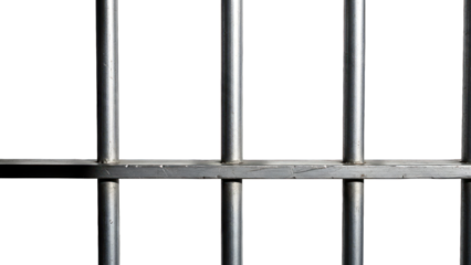 Close-up of vertical, steel bars in front of a dark void, symbolizing confinement
