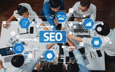 Top view diverse office worker join hand together in office room symbolize business synergy and strong productive teamwork in workplace. Cooperation and unity between business employee. Prudent Amity