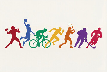 Sports, set of athletes of various sports disciplines. Isolated vector silhouettes. Run, soccer, hockey, volleyball, basketball, rugby, baseball, american football, cycling, golf 