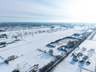 Aerial View Rural Winter Landscape