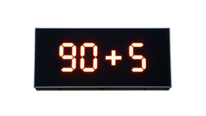 Digital display glows with "90+5" in red on a black background