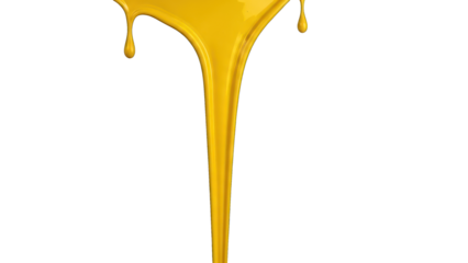 Isolated flowing golden liquid with drops, set against a dark, contrasting background