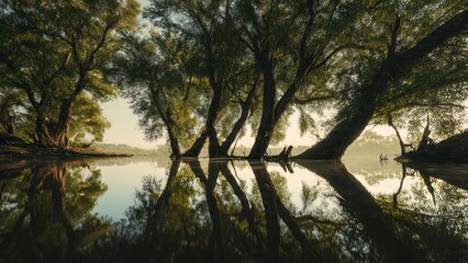 Fototapeta premium Tranquil water and forest landscape