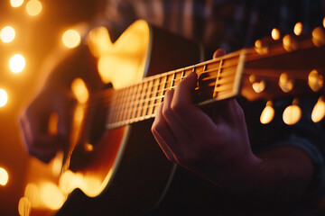 Naklejka premium Captivating strumming under warm festival lights