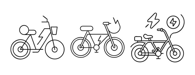Electric bicycle outline icons for sustainable urban transport and commuting