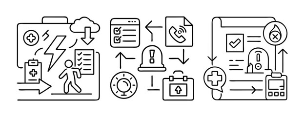 Health emergency response and safety management icon set illustration.