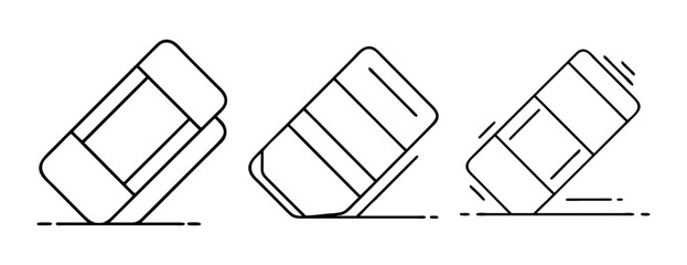 Various line art icons of rubber erasers for office and school correction