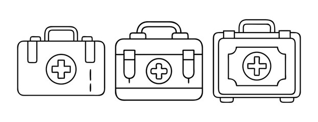 Set of three outline first aid kits illustrating medical emergency concept