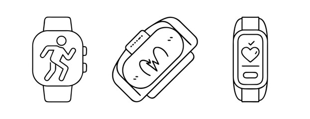 Smartwatch fitness and health tracking vector icon set with activity and heart rate