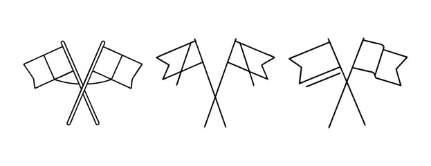 Three pairs of crossed flag outlines, simple vector graphic design elements